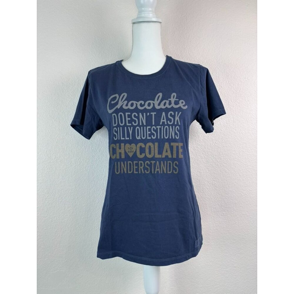 Life is good women's small blue short‎ sleeve chocolate crusher tee classic fit